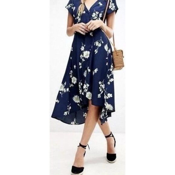 Free People Dress Blue Yellow Green M Medium 6 8 10 NWT Washable Hi Low NEW - Picture 2 of 15